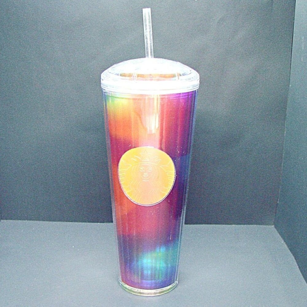 Starbucks Tumbler Summer Rainbow Pride Kaleidoscope 24oz Dome Top Clear Straw
